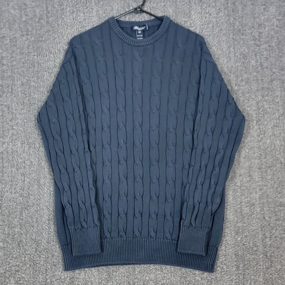 Blumarine Uomo Sweater Mens XXL Navy Blue 100% Cotton Cable Knit Made In Italy